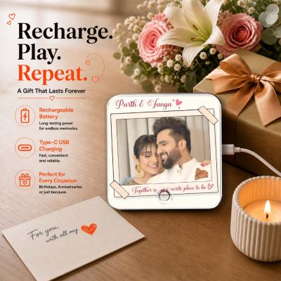 Husband Wife Personalized Musical Fridge Magnet Photo Frame for Couples | Custom Photo & Playable MP3 Audio Song Frame Rechargeable Speaker